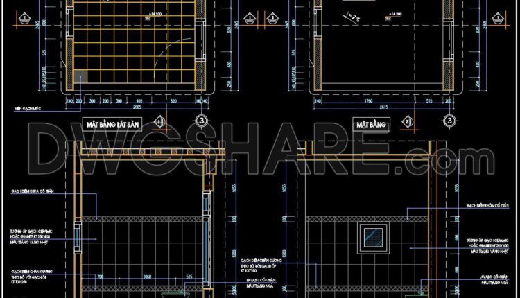 254. Free download of CAD technical drawings for the construction of bathrooms in townhouses