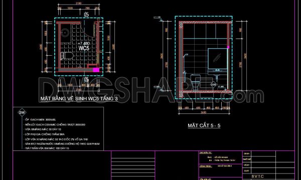 259. Free download of CAD technical drawings for the construction of bathrooms in townhouses