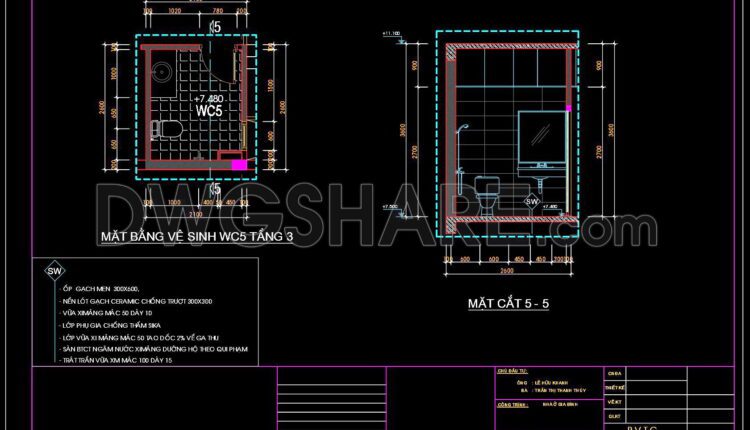 259. Free download of CAD technical drawings for the construction of bathrooms in townhouses