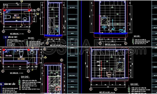 261. Free download of CAD technical drawings for the construction of bathrooms in townhouses