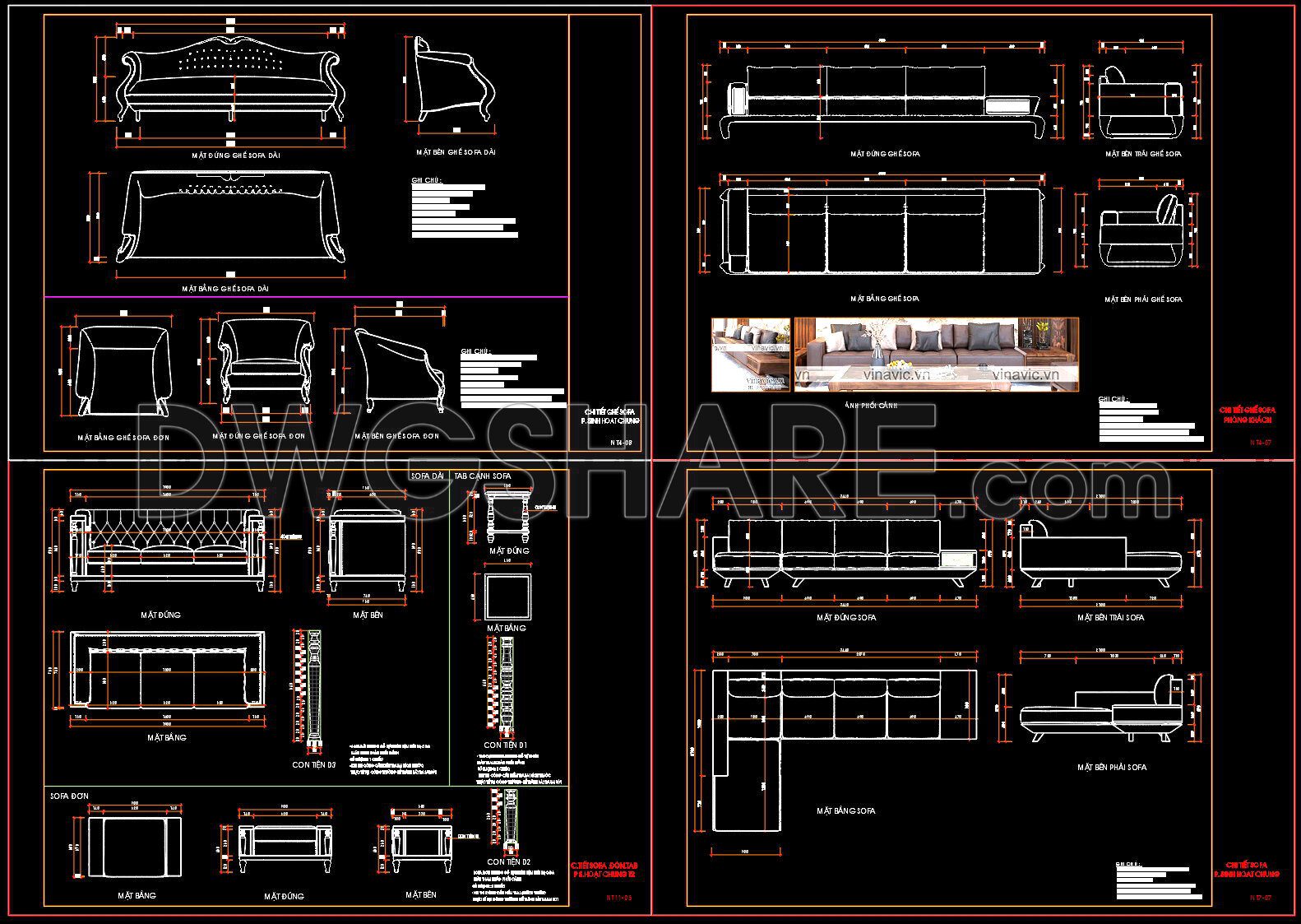 326. Free Download CAD drawings of the technical details of various types of Sofas