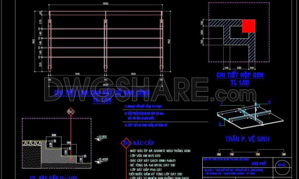 331. Detailed architectural CAD drawings of the balcony, railing of the townhouse
