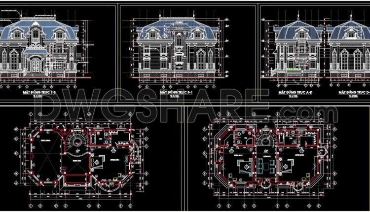 366. Download CAD Design Drawings for a 3-Story House with Dimensions 8.5m x 15.7m