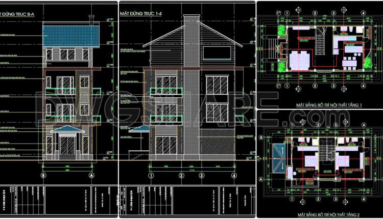 368. Download CAD Design Drawings for a 4-Story House with Dimensions 6.5m x 13.2m