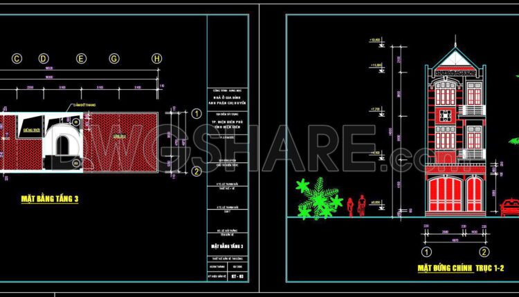369. Download CAD Design Drawings for a 3-Story House with Dimensions 4.4m x 19.1m
