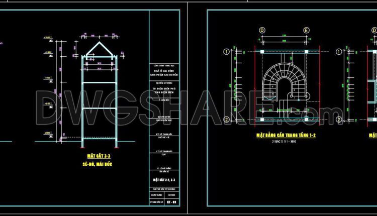 369. Download CAD Design Drawings for a 3-Story House with Dimensions 4.4m x 19.1m