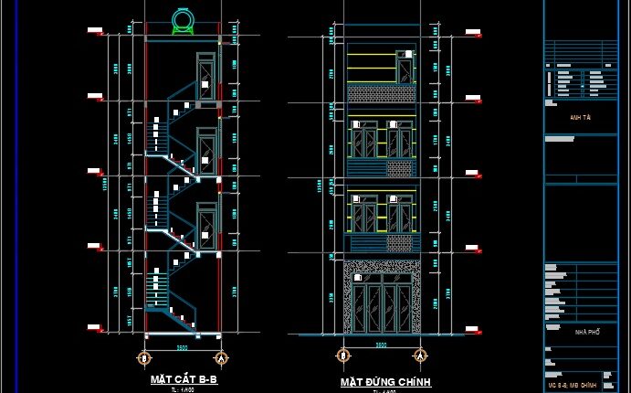 375. Download CAD Design Drawings for a 4-Story House with Dimensions 3.5m x 18m