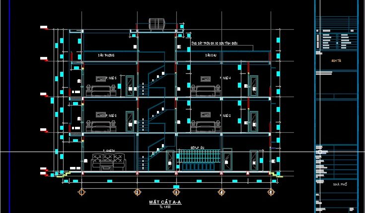 375. Download CAD Design Drawings for a 4-Story House with Dimensions 3.5m x 18m