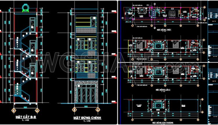375. Download CAD Design Drawings for a 4-Story House with Dimensions 3.5m x 18m