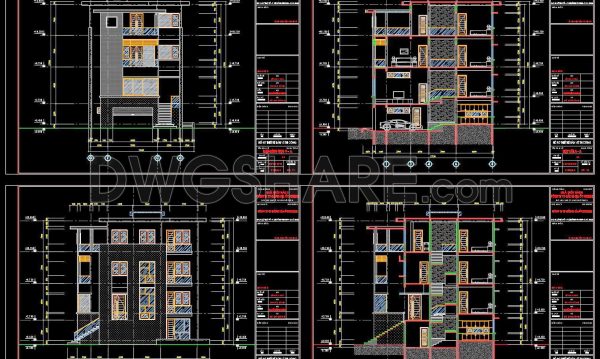 379. Download CAD Design Drawings for a 4-Story House with Dimensions 10.3m x 13.3m