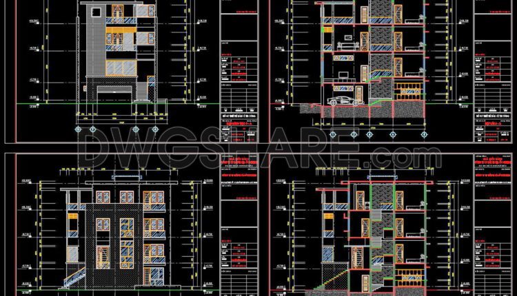 379. Download CAD Design Drawings for a 4-Story House with Dimensions 10.3m x 13.3m
