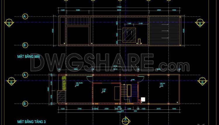 380. Download CAD Design Drawings for a 3-Story House with Dimensions 4.5m x 22m