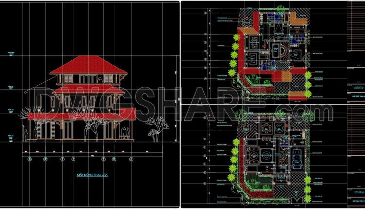 381. Download CAD Design Drawings for a 3-Story House with Dimensions 13.2m x 19.5m