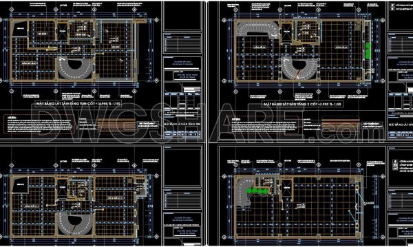 45. Download free detailed CAD drawings of floor plans for a 4-story townhouse