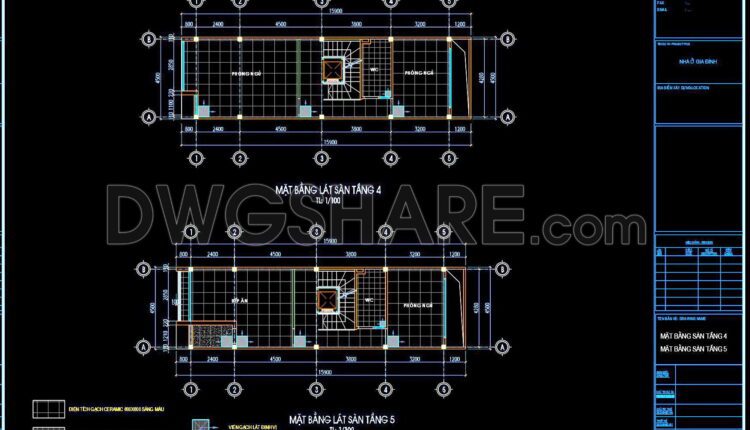 46. Download free detailed CAD drawings of floor plans for a 6-story townhouse