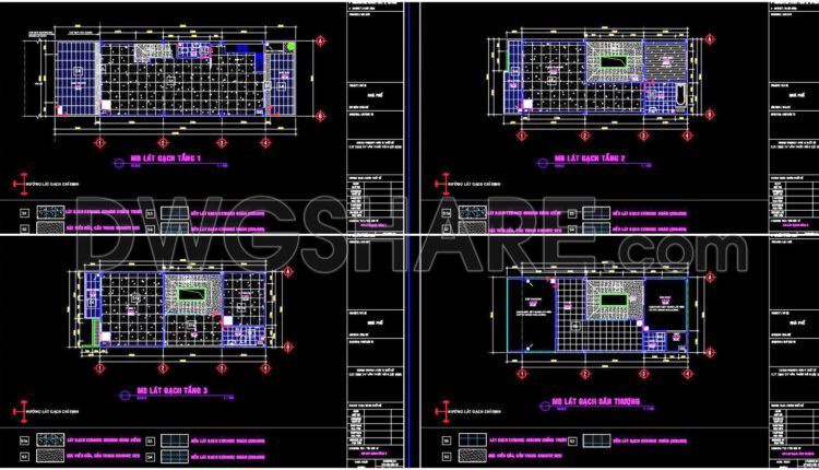 48. Download free detailed CAD drawings of floor plans for a 3-story townhouse