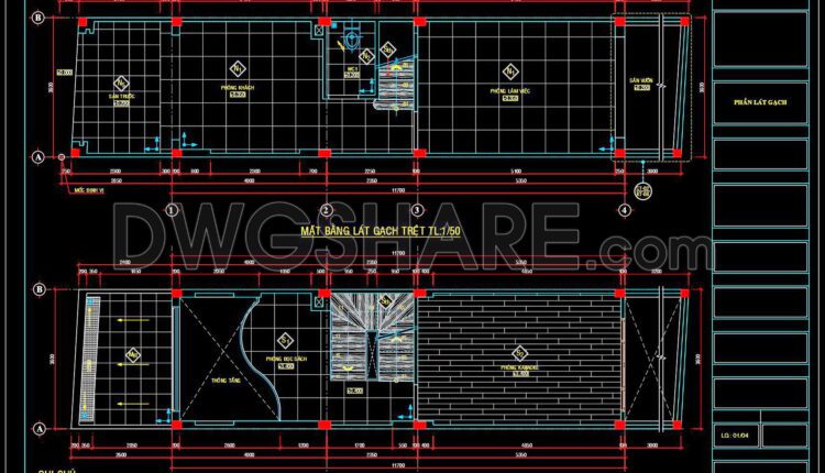 49. Download free detailed CAD drawings of floor plans for a 3-story townhouse