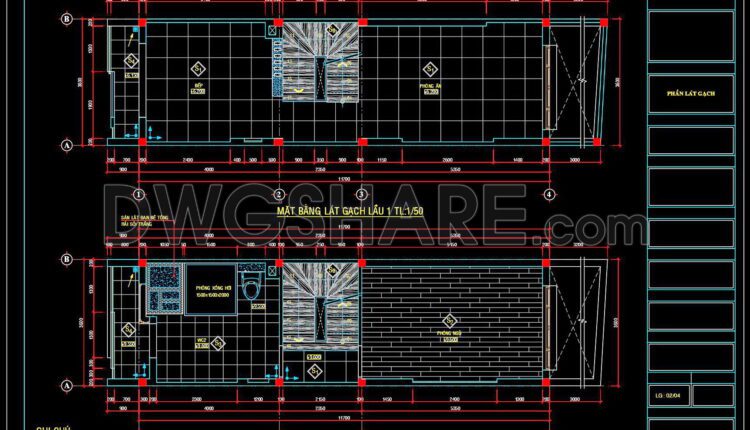 49. Download free detailed CAD drawings of floor plans for a 3-story townhouse