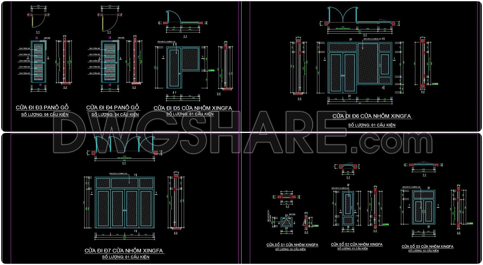 587. Detailed CAD Drawings Of Doors, Windows For Download