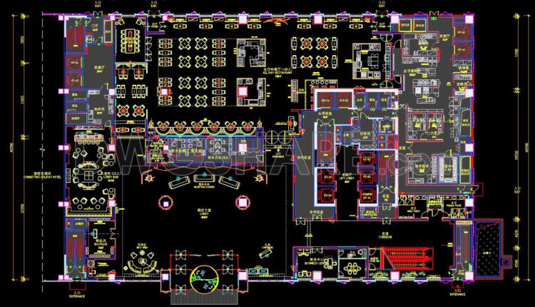 90. Download CAD Floor Plan Drawings of the First-Floor Functional Layout for a 5-Star Hotel Lobby