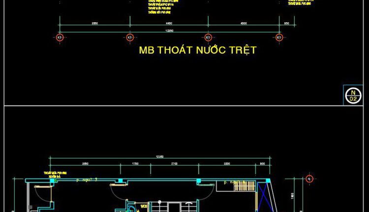 95. CAD drawings detailing the design of water supply and drainage systems for a 3-story townhouse