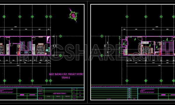 96. CAD drawings detailing the design of water supply and drainage systems for a 4-story townhouse