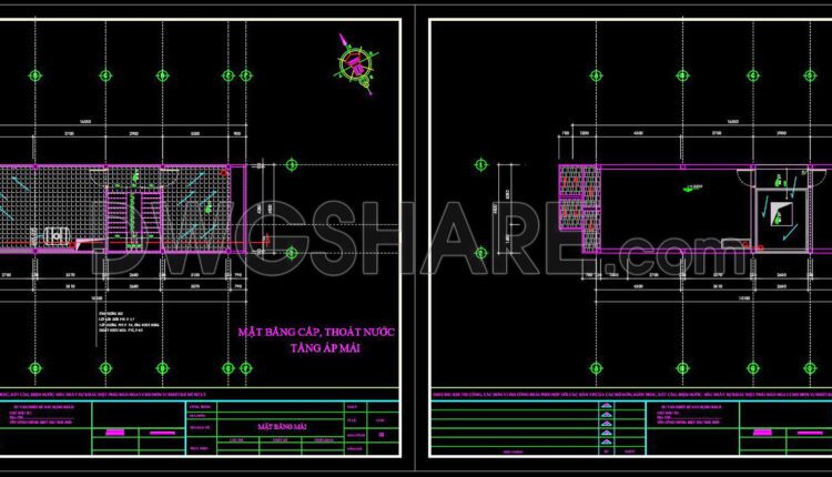 96. CAD drawings detailing the design of water supply and drainage systems for a 4-story townhouse