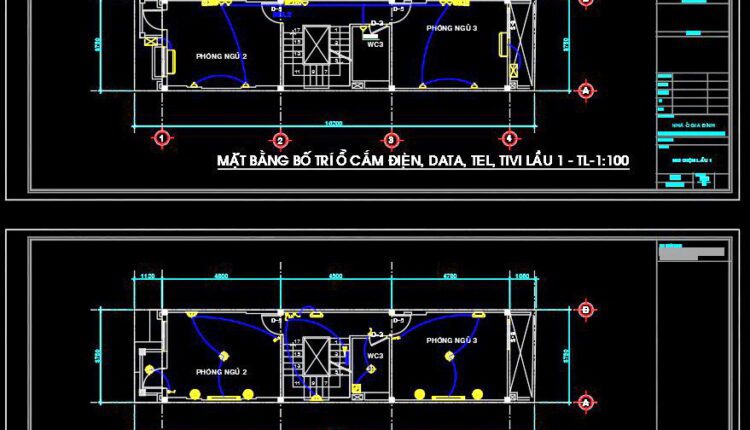 98. CAD drawings for detailed electrical designs for a 3-story townhouse