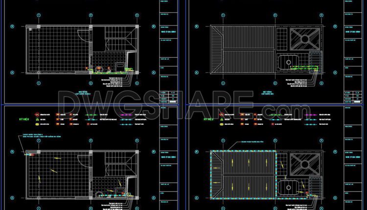 105. CAD drawings detailing the design of water supply and drainage systems for a 6-story townhouse