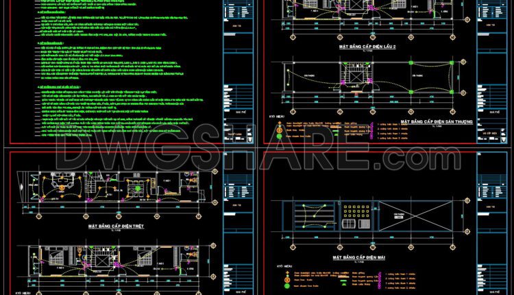107. CAD drawings for detailed electrical designs for a 3-story townhouse