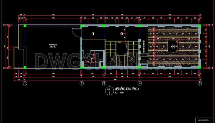 134. Detailed CAD drawings for the ceiling layout design of a 4-story townhouse