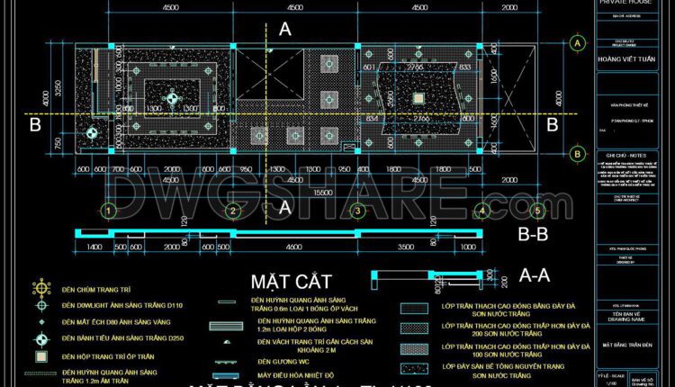 135. Detailed CAD drawings for the ceiling layout design of a 3-story townhouse