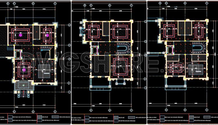 138. Detailed CAD drawings for the ceiling layout design of a 3-story townhouse