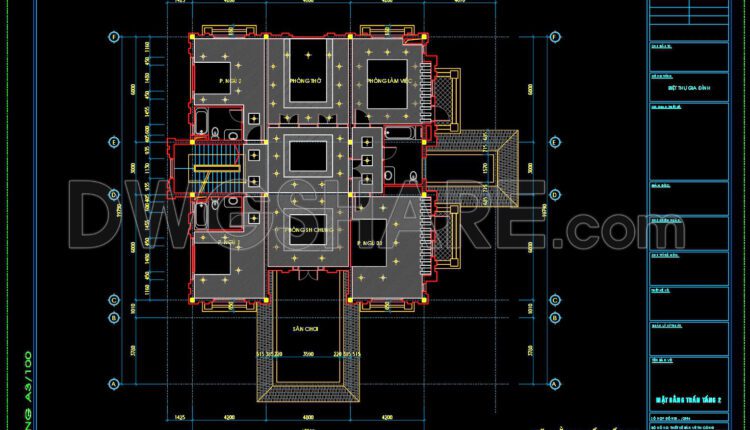 140. Detailed CAD drawings for the ceiling layout design of a 3-story townhouse (2)