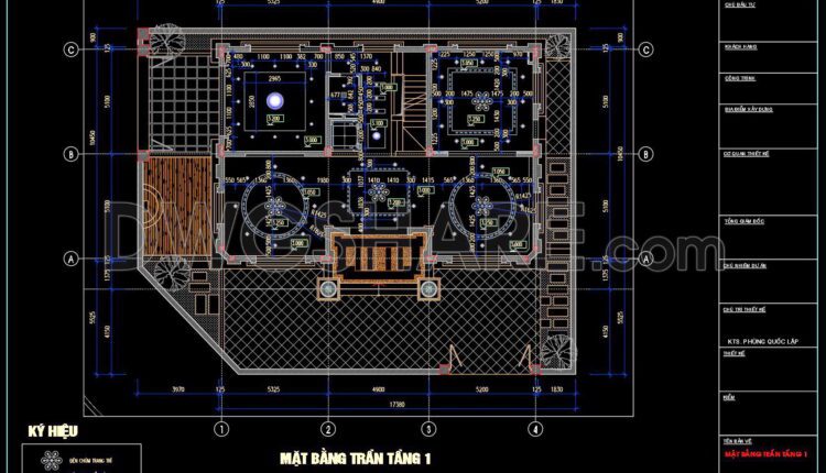 142. Detailed CAD drawings for the ceiling layout design of a 4-story townhouse