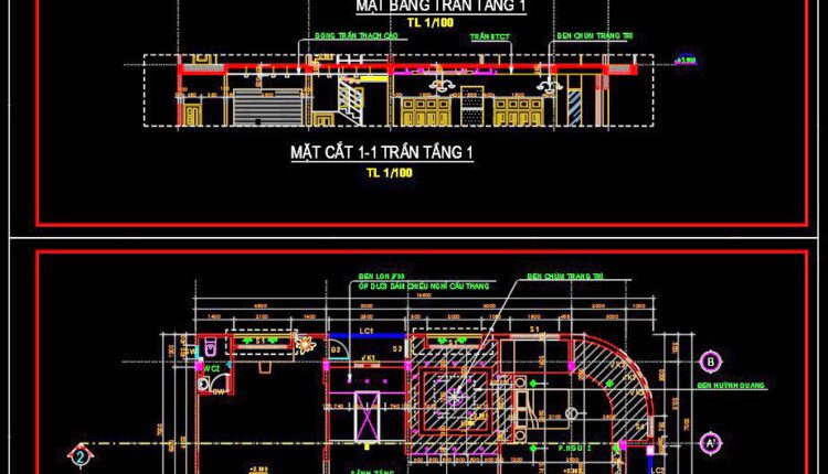 143. Detailed CAD drawings for the ceiling layout design of a 4-story townhouse (1)