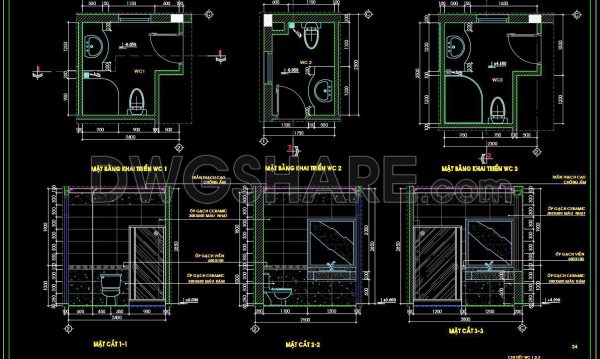 265. Free download of CAD technical drawings for the construction of bathrooms in townhouses