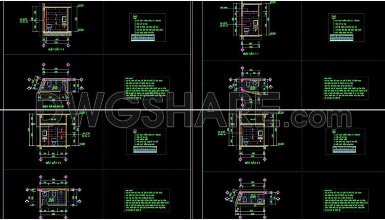 267. Free download of CAD technical drawings for the construction of bathrooms in townhouses