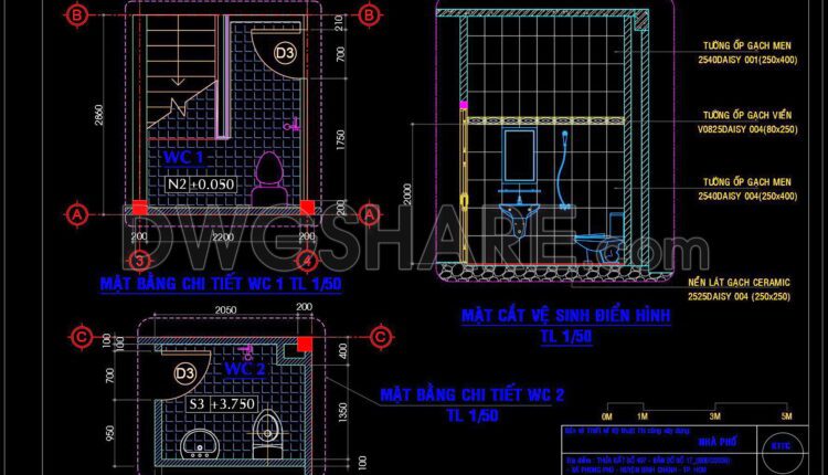 269. Free download of CAD technical drawings for the construction of bathrooms in townhouses