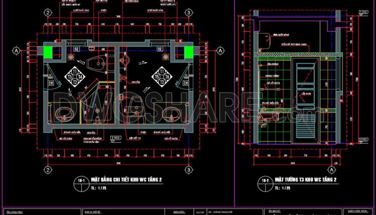 270. Free download of CAD technical drawings for the construction of bathrooms in townhouses