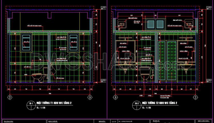270. Free download of CAD technical drawings for the construction of bathrooms in townhouses