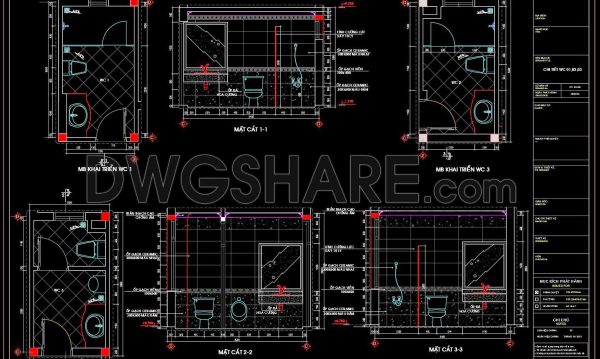 274. Free download of CAD technical drawings for the construction of bathrooms in townhouses