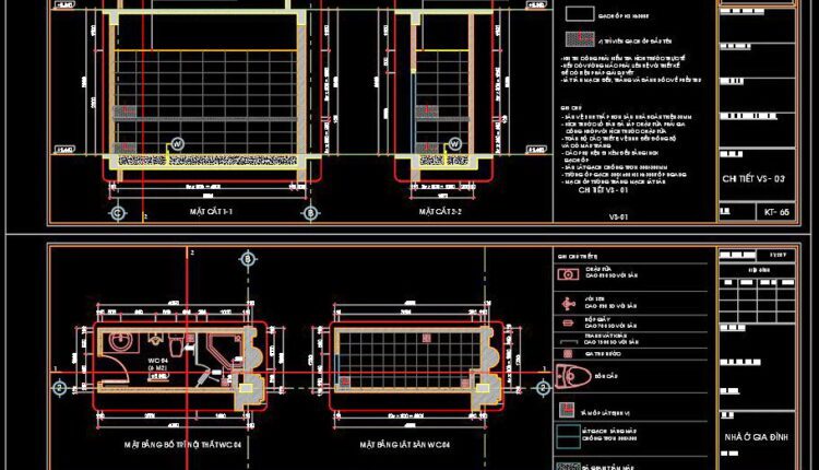 276. Free download of CAD technical drawings for the construction of bathrooms in townhouses