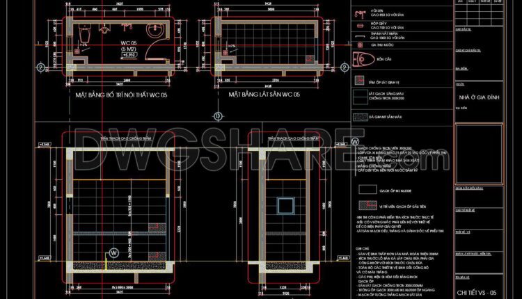 276. Free download of CAD technical drawings for the construction of bathrooms in townhouses