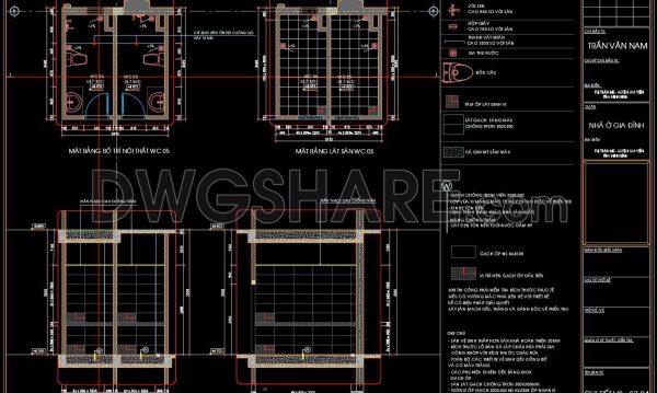 278. Free download of CAD technical drawings for the construction of bathrooms in townhouses