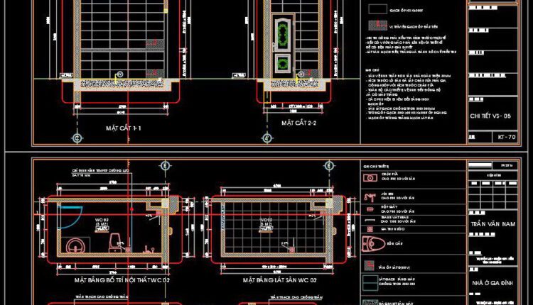 278. Free download of CAD technical drawings for the construction of bathrooms in townhouses