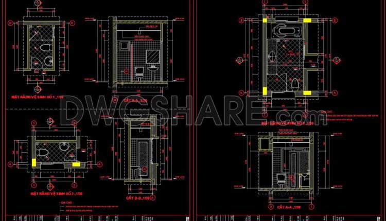 279. Free download of CAD technical drawings for the construction of bathrooms in townhouses (1)
