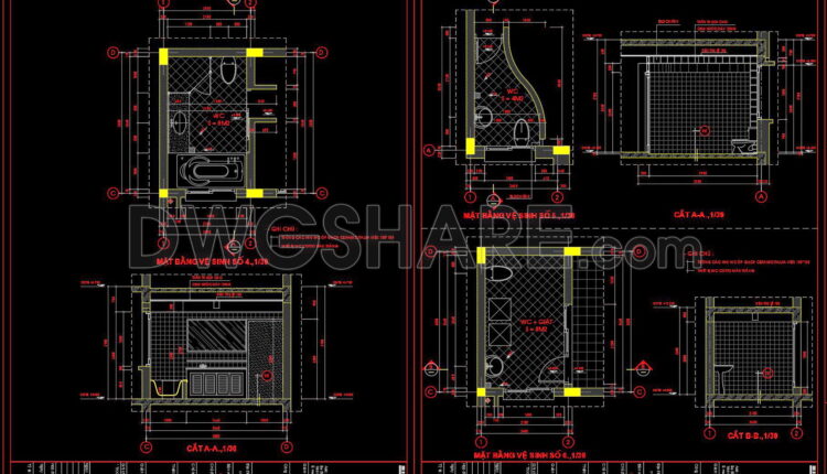 279. Free download of CAD technical drawings for the construction of bathrooms in townhouses (2)
