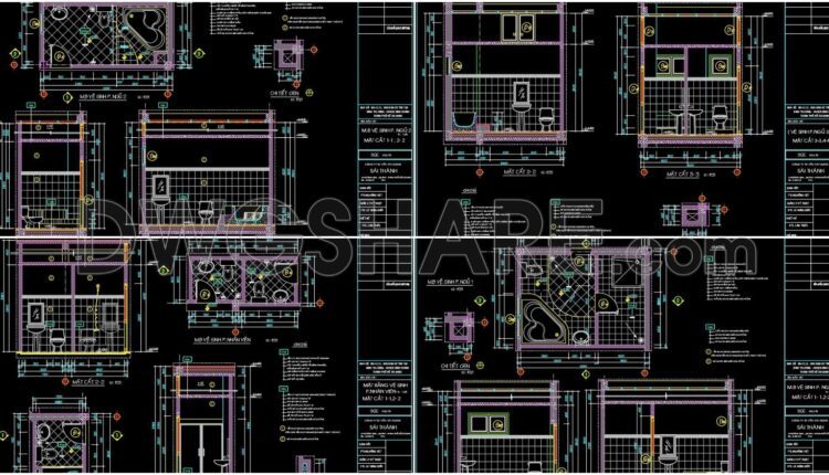 280. Free download of CAD technical drawings for the construction of bathrooms in townhouses