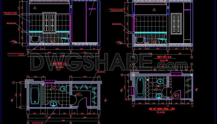 281. Free download of CAD technical drawings for the construction of bathrooms in townhouses (1)
